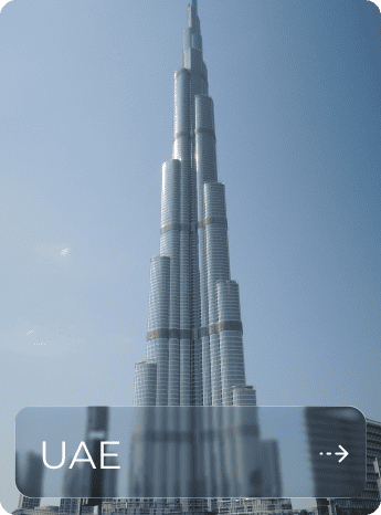 Burj Khalifa, the tallest building in Dubai, UAE, reaching into the clear blue sky.